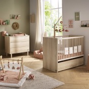 Duo Lit 120x60 + commode 3 tiroirs + plan a langer Sauthon Paloma bois